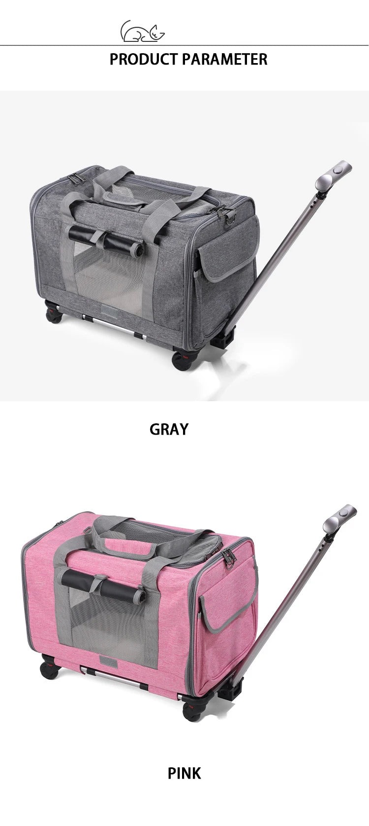 Sac de transport roulant pour animaux de compagnie avec roues — Approuvé par les compagnies aériennes et poussette pliable