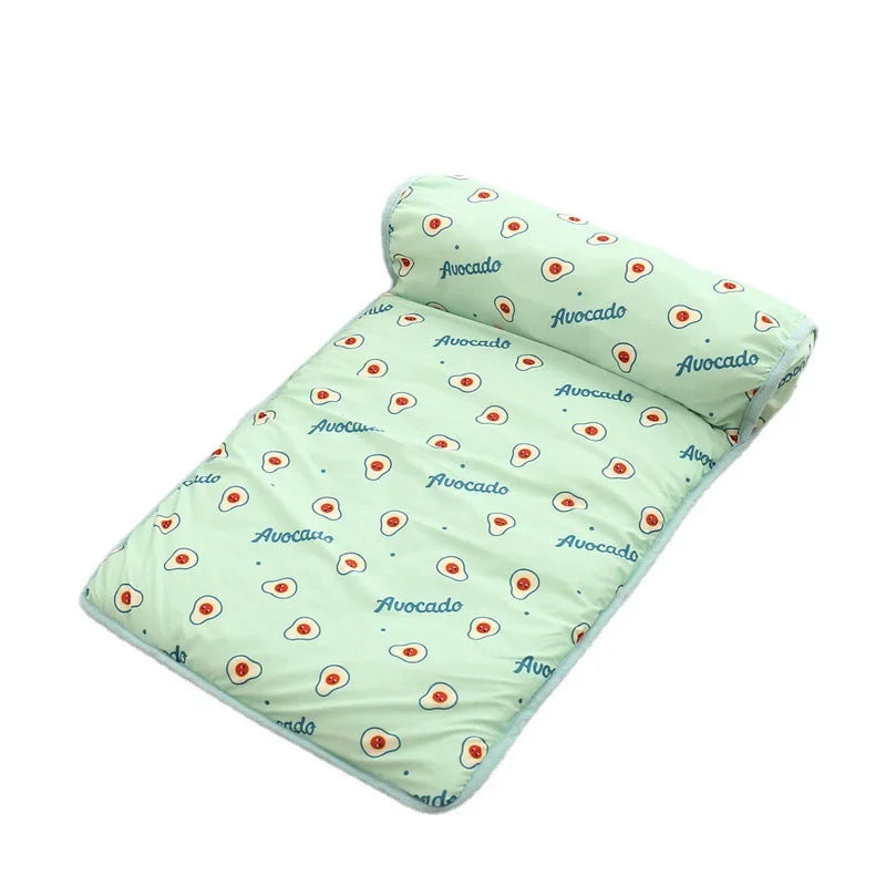 Ice Silk Cooling Mat for Dogs & Cats — Non-Slip, Washable with Integrated Pillow & Cute Print