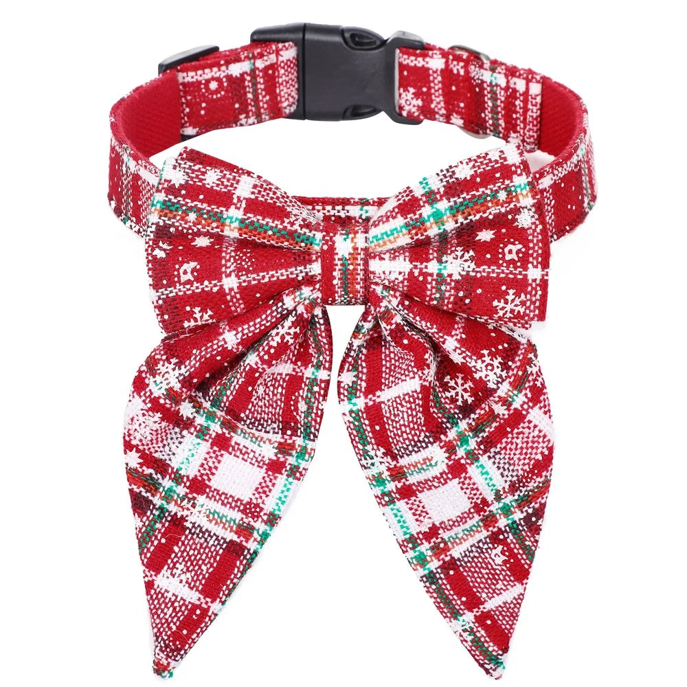 Christmas Dog Collar with Snowflake Bow - Festive Cotton Collar for Dogs and Cats