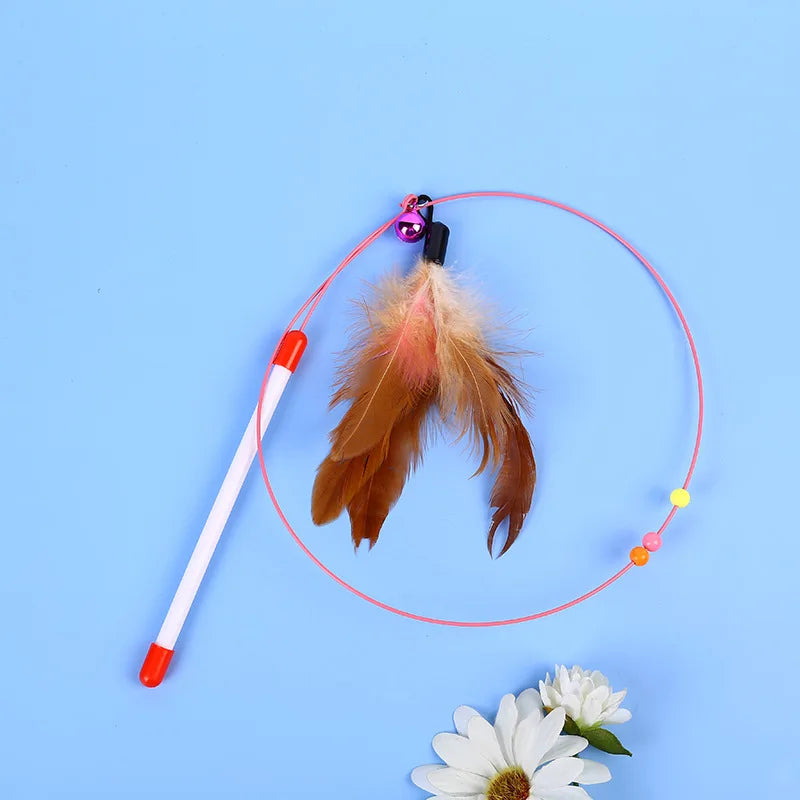 Interactive Feather Wand Cat Toy - Wire Teaser Stick for Kittens