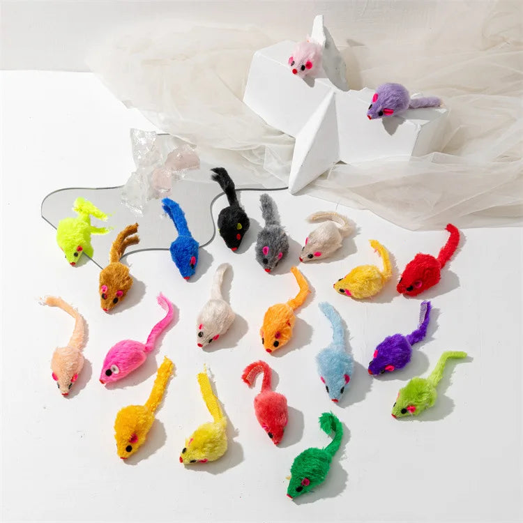 Plush Mouse Cat Toy - Colourful Catnip Mice for Kittens (20 Pack)