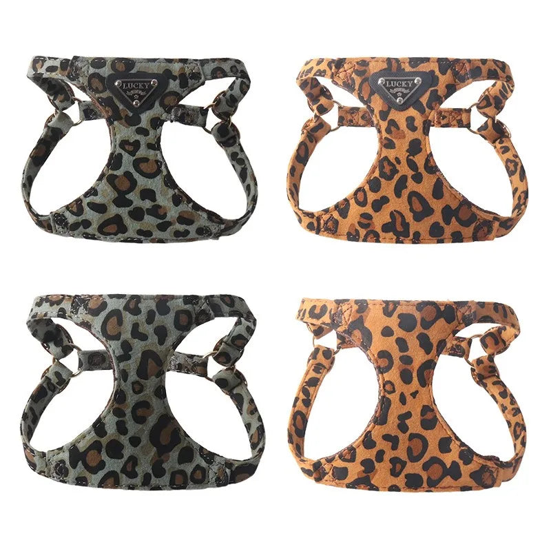 Leopard Print Dog Harness & Lead Set – Padded Vest for Small Dogs