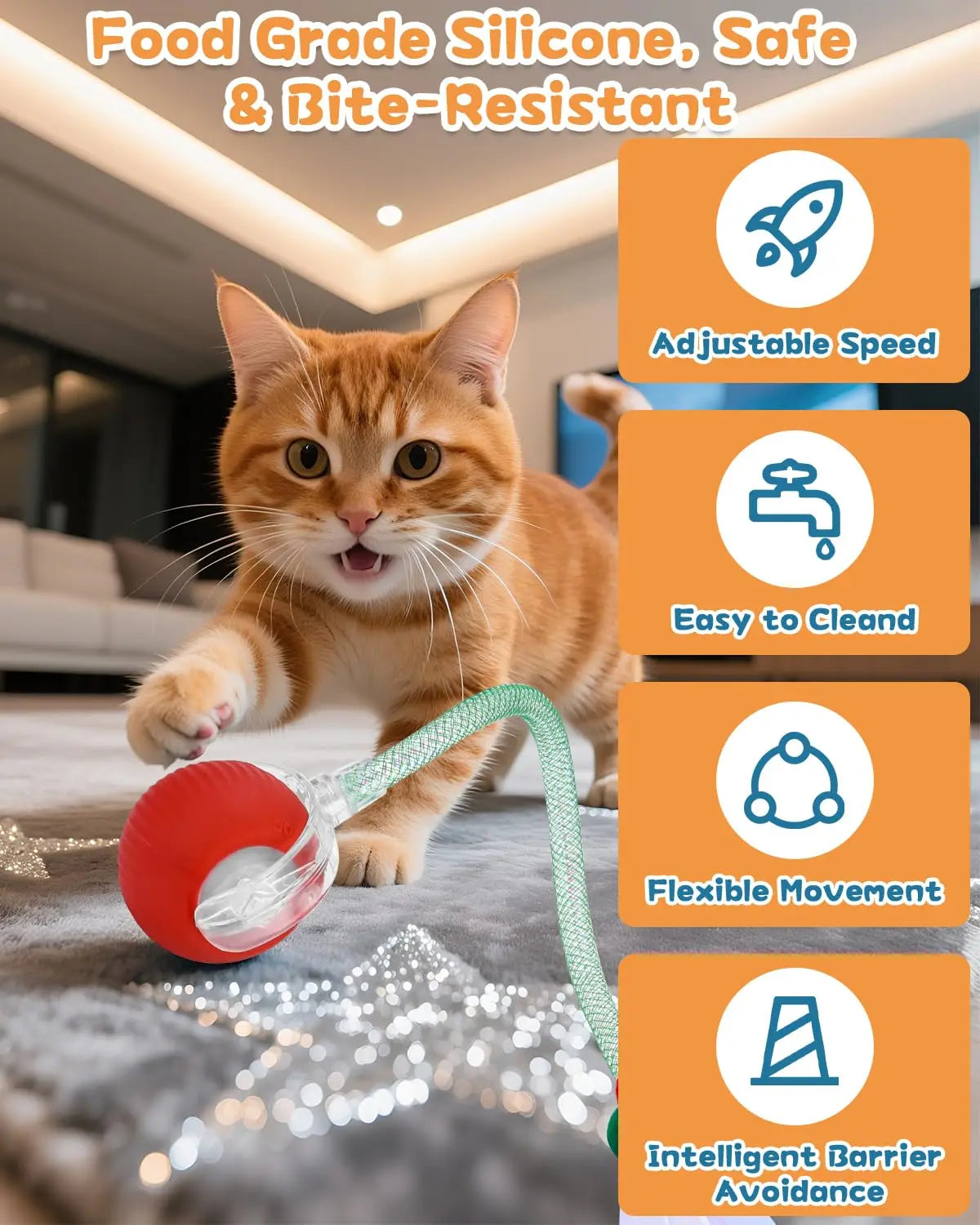 Balle interactive pour chat - Balle roulante automatique avec queue - Soins pour animaux plus intelligents