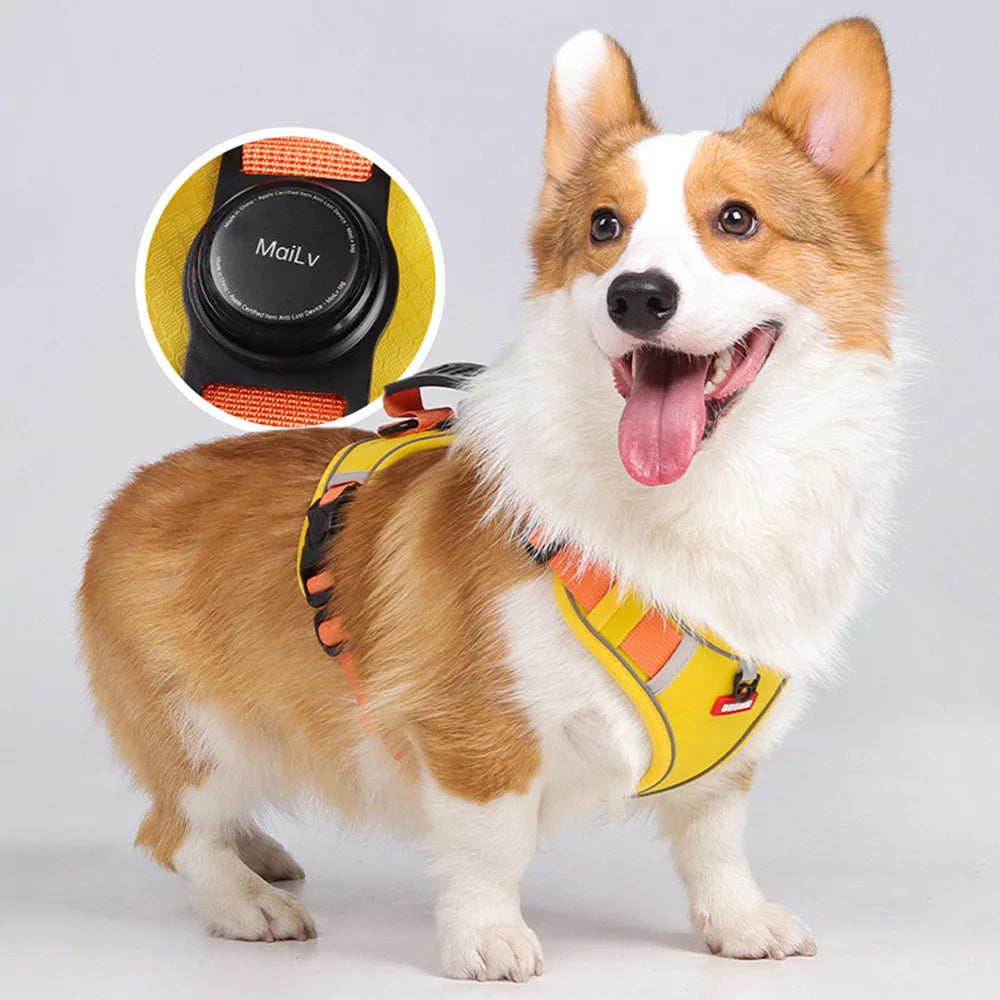 Reflective No-Pull Dog Harness Vest with AirTag Holder