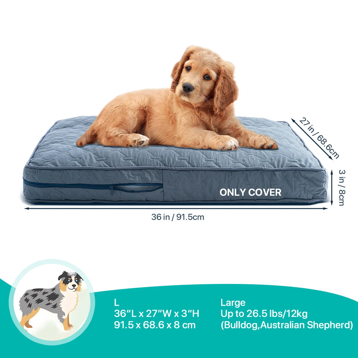 Orthopedic Dog Bed Washable Cover — Multi-Needle Quilted Foam Mat for Large Dogs & Crates
