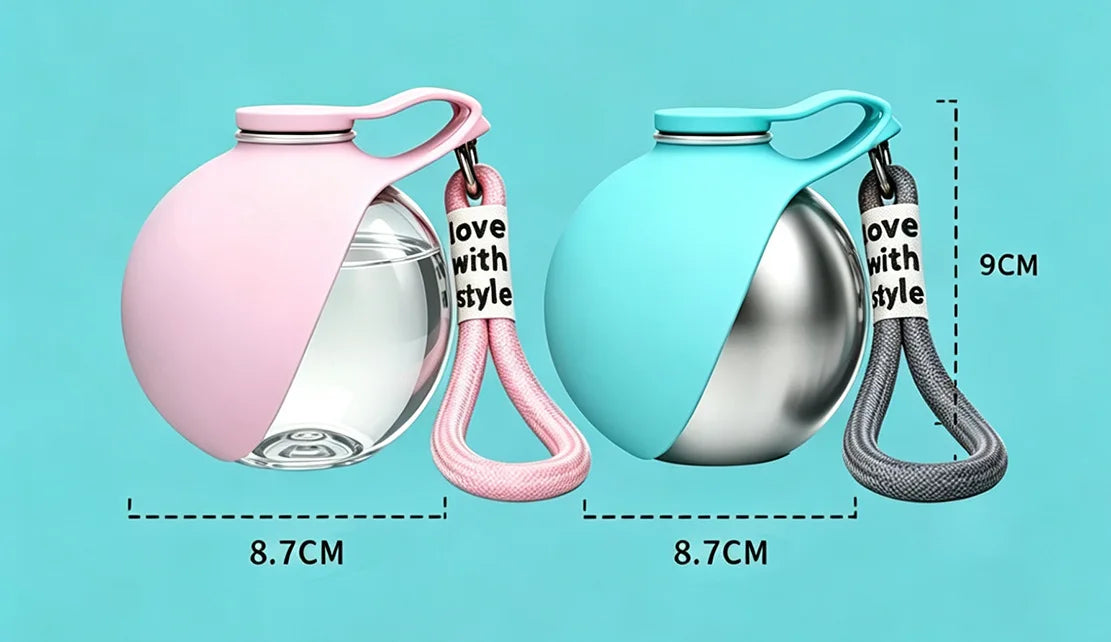 2-in-1 Stainless Steel Dog Water Bottle with Removable Silicone Bowl — 285ml