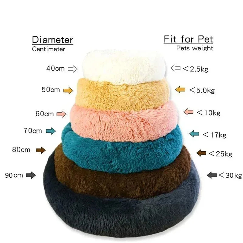 Round Plush Pet Bed — Washable Warm Basket for Dogs & Cats, 6 Sizes