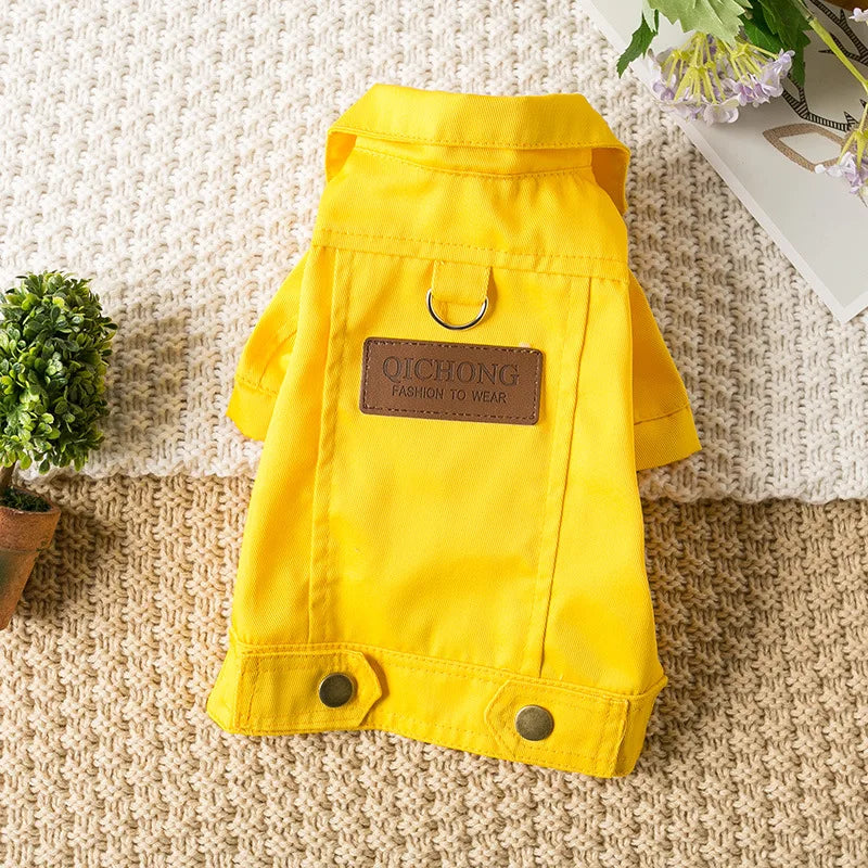 Pet Denim Jacket with Leash Holes — Lightweight Spring & Autumn Dog & Cat Clothes