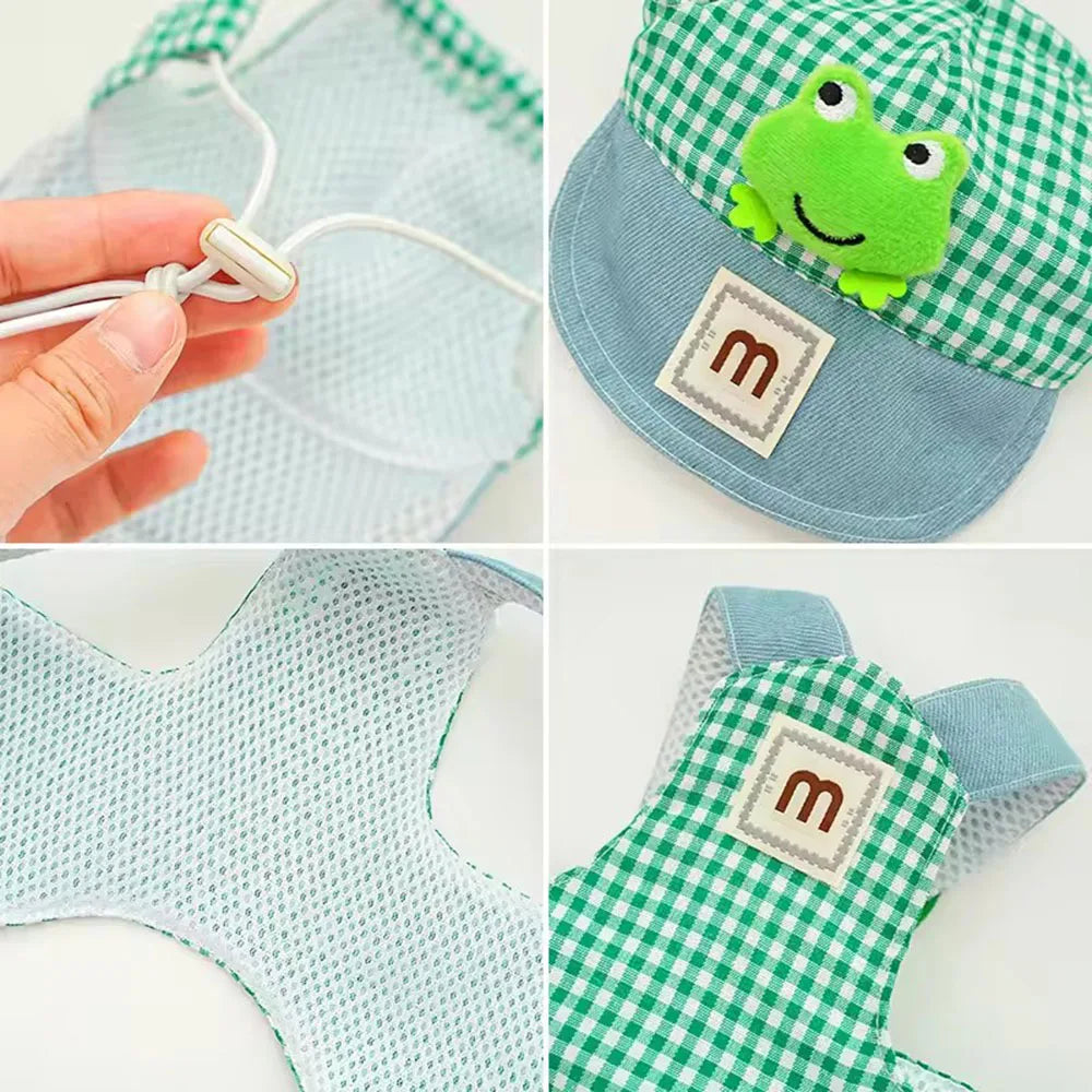 3-Piece Cartoon Pet Harness, Leash & Sun Hat Set – Vest Harness Costume for Cats & Small Dogs