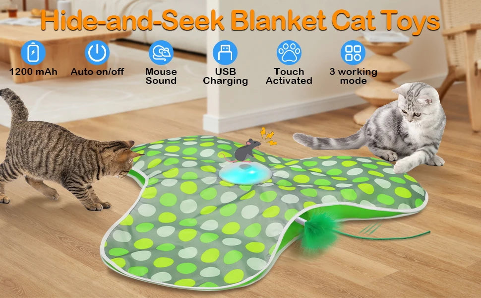 Jouet interactif pour chat - Plume mobile rechargeable et souris couineuse