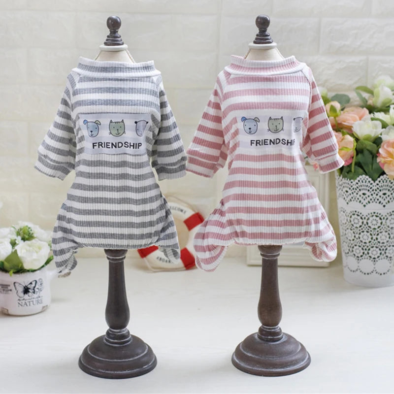 Stripe Print Cotton Pyjama Jumpsuit for Cats & Small Dogs