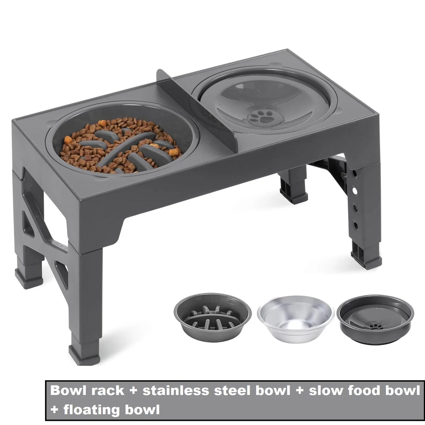 Adjustable Elevated Dog Feeder with Stainless Steel Bowls – 5 Heights