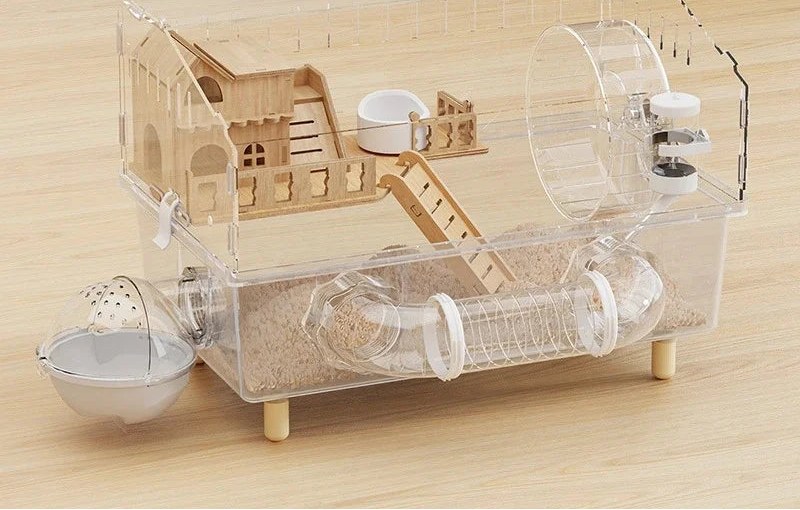 Large Transparent Hamster Cage – Luxury Villa Habitat Full Set for Small Rodents