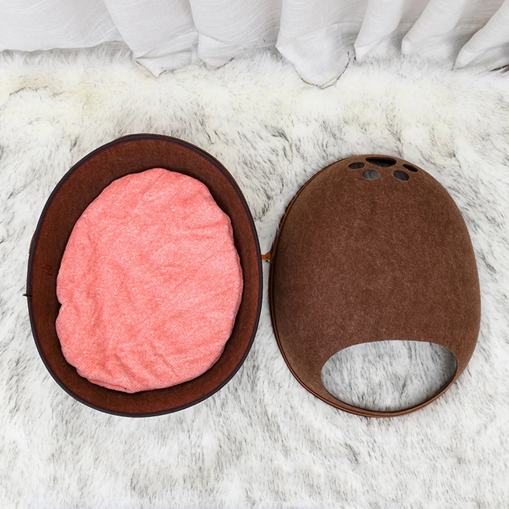 Egg-Shaped Felt Cat Bed with Mattress