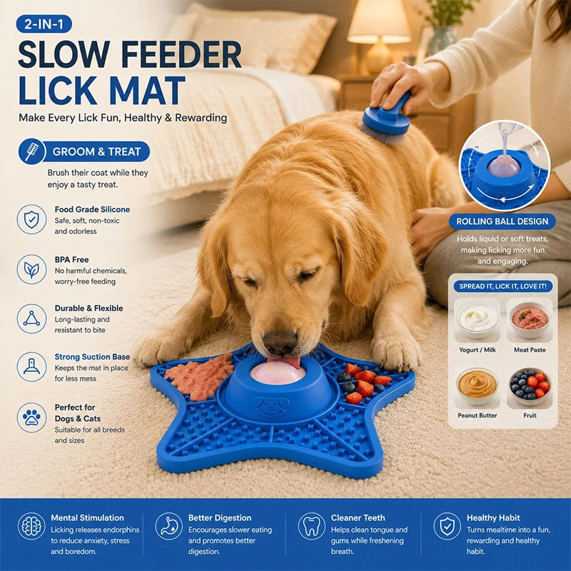 2-in-1 Star Shaped Silicone Slow Feeder & Lick Mat for Dogs & Cats