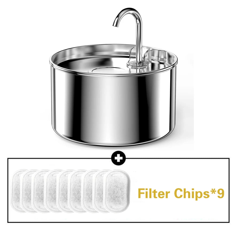 Fontaine à eau silencieuse en acier inoxydable de 2,2 L pour chats et chiens