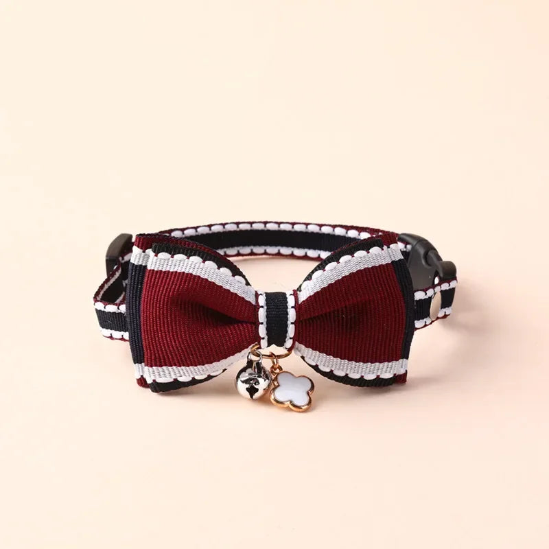 Adjustable Bow Collar with Bell for Cats and Small Dogs