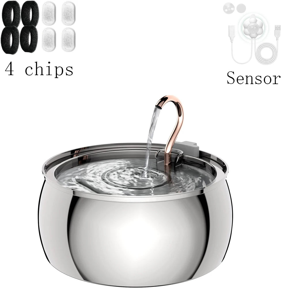 4L Ultra-Quiet Stainless Steel Pet Water Fountain — Filtered Dispenser for Cats & Dogs