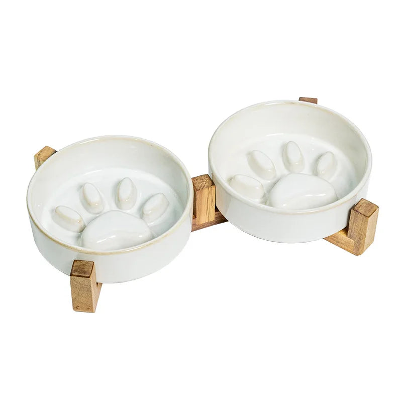 Ceramic Dog Bowl with Slow Feeder & Water Options
