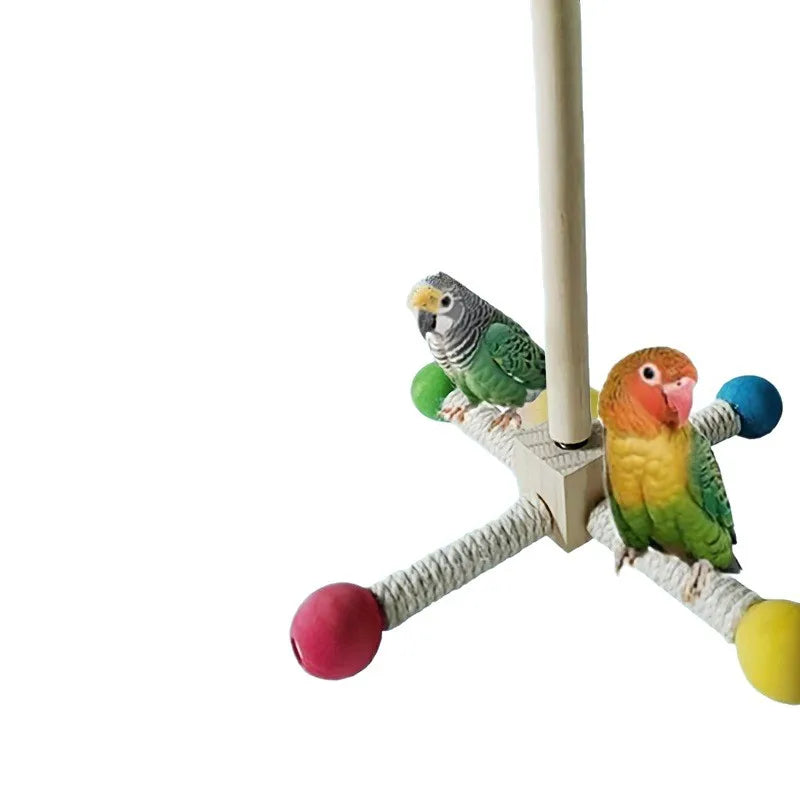 Jouet perchoir moulin à vent rotatif pour perruches et oiseaux