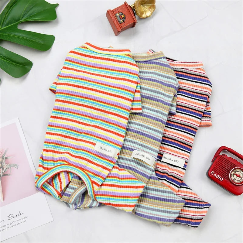 Stripe Print Cotton Pyjama Jumpsuit for Cats & Small Dogs