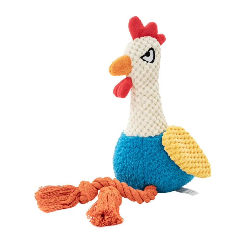 Plush Rooster Rope Dog Toy - Braided Cotton Chew Toy