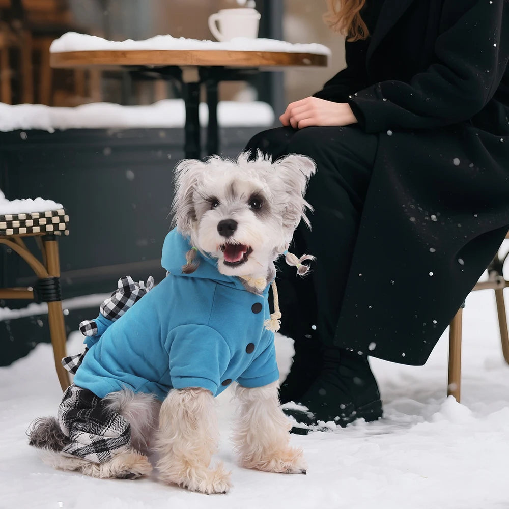 Thickened Fleece Dog Jumpsuit with Hood