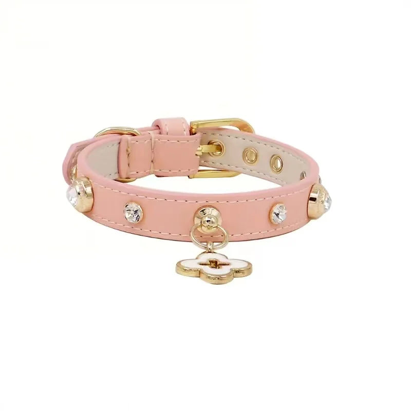 Rhinestone Genuine Leather Dog & Cat Collar