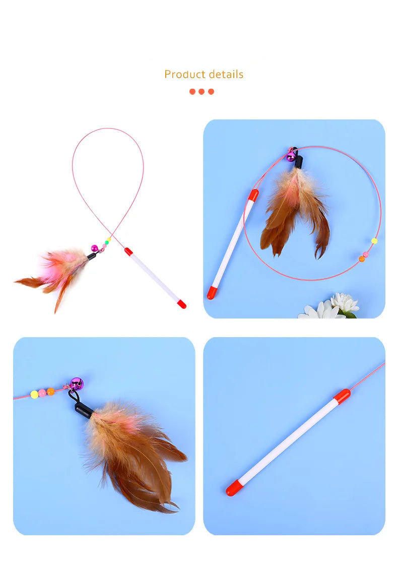 Interactive Feather Wand Cat Toy - Wire Teaser Stick for Kittens