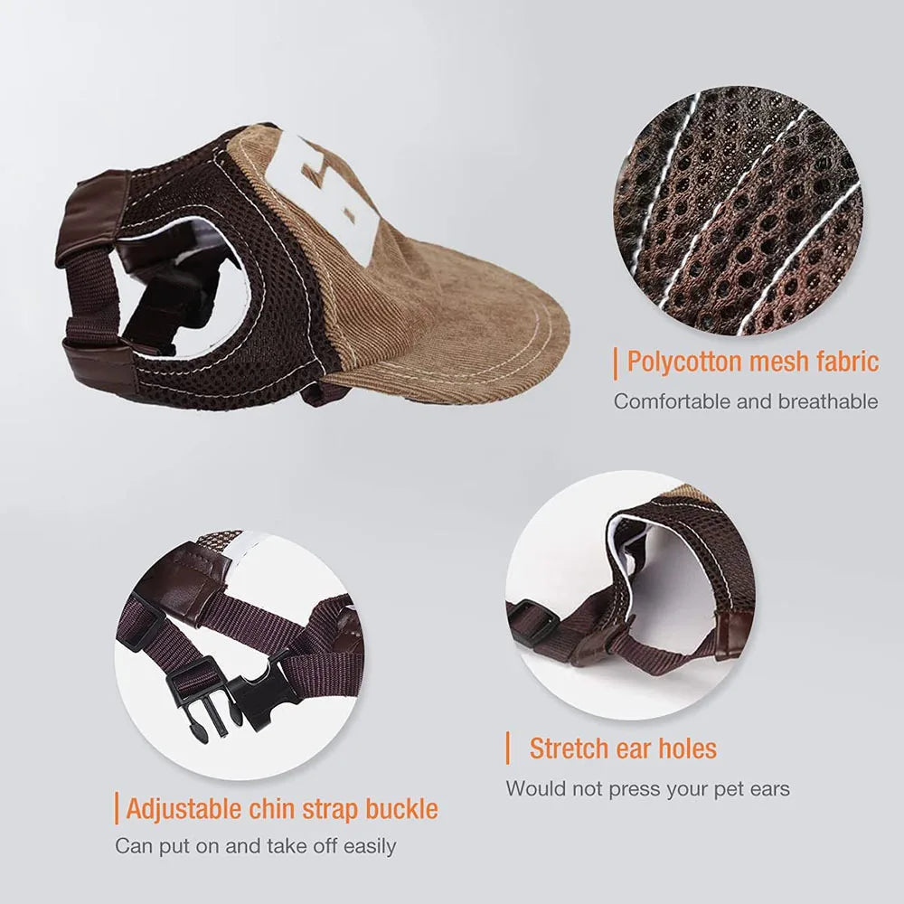 Casquette de baseball en velours côtelé avec trous pour les oreilles | Chapeau de sport d'extérieur réglable pour l'été pour petits et grands chiens