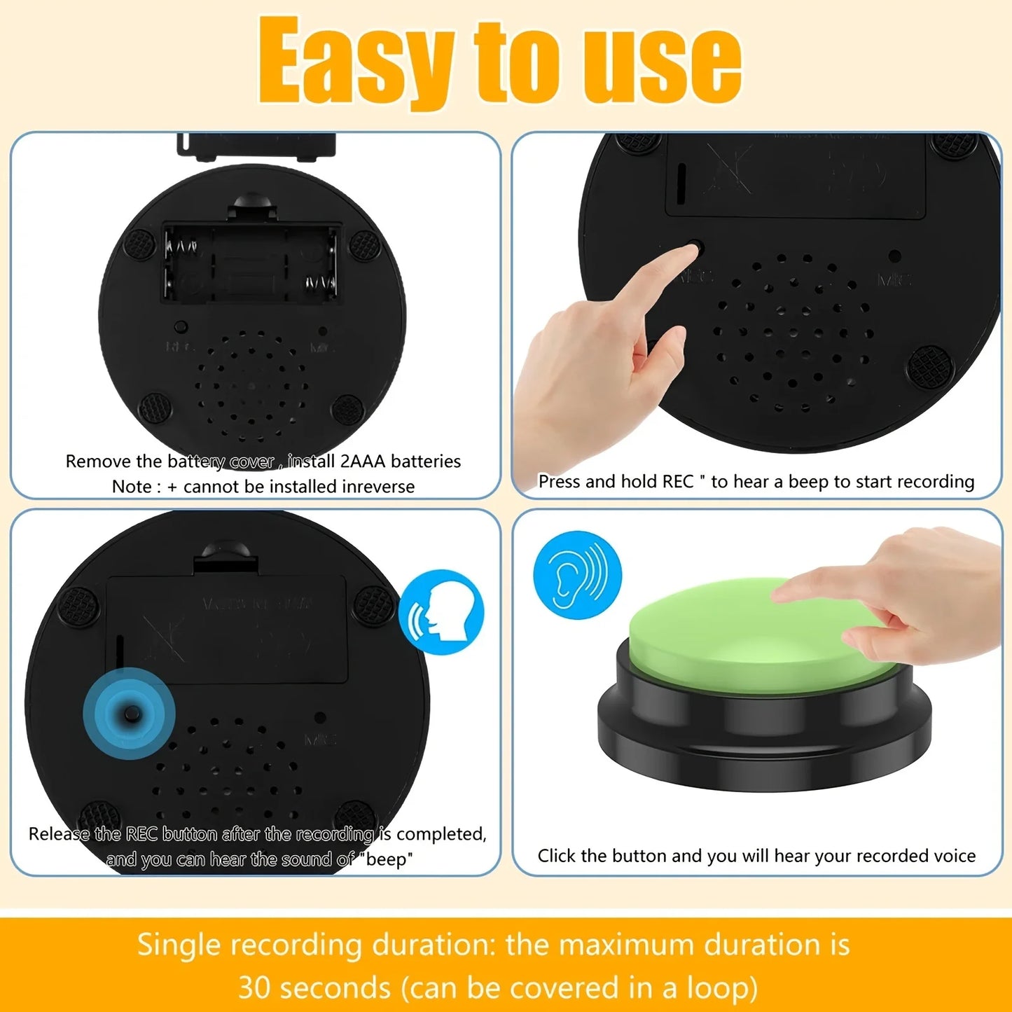 Bouton de communication pour animaux de compagnie - Buzzer vocal enregistrable pour l'entraînement des chiens et des chats