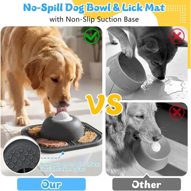 2-in-1 Silicone Slow Feeder Dog Bowl & Lick Mat — Anti-Slip, No-Spill