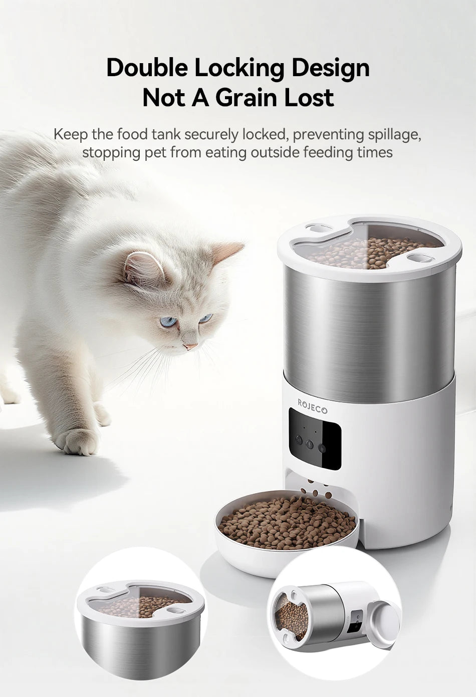 Distributeur automatique intelligent pour animaux de compagnie en acier inoxydable de 4,5 L avec Wi-Fi et enregistrement vocal