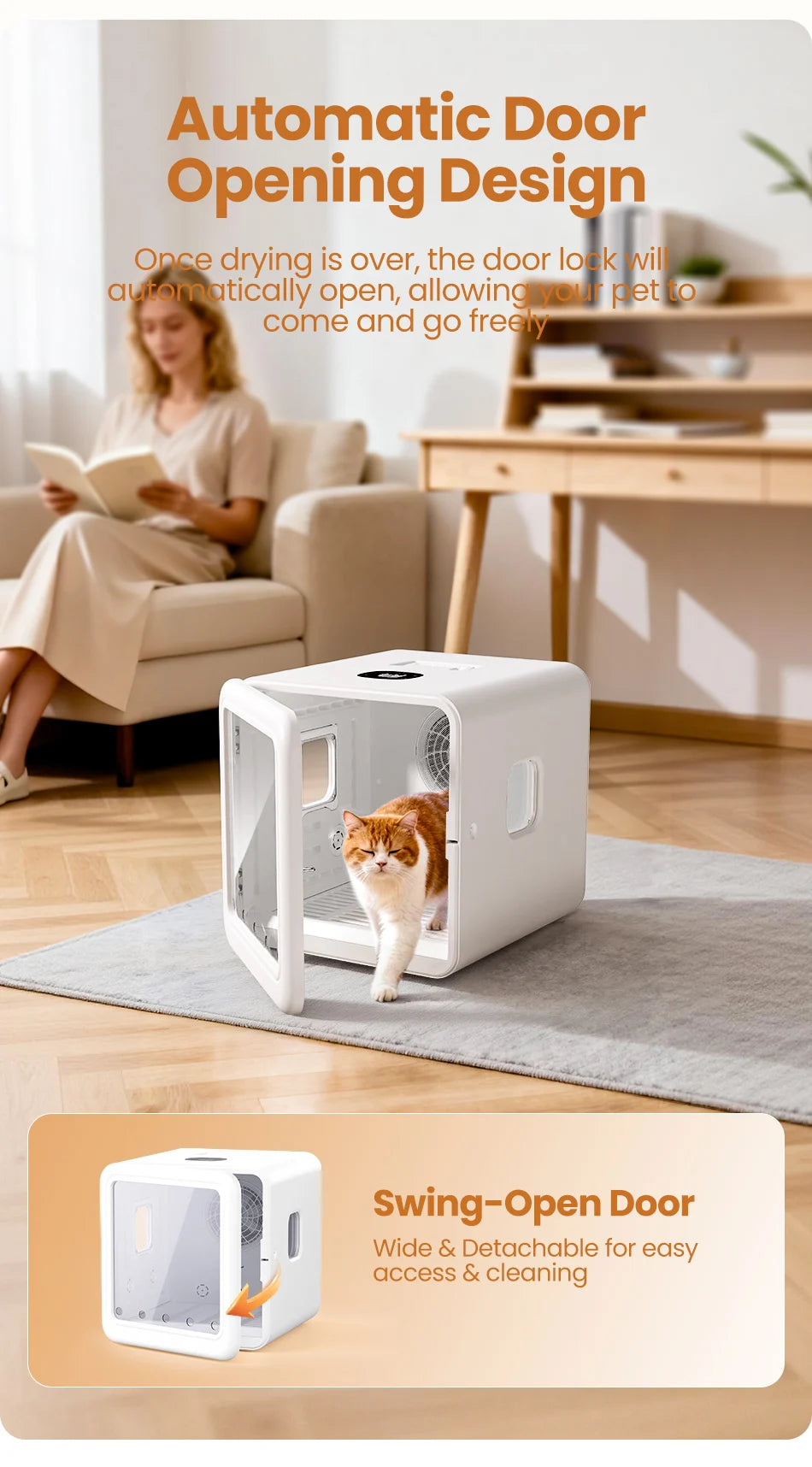 Boîte de séchage intelligente pour animaux de compagnie de 70 L avec séchage à 360° et contrôle automatique de la température