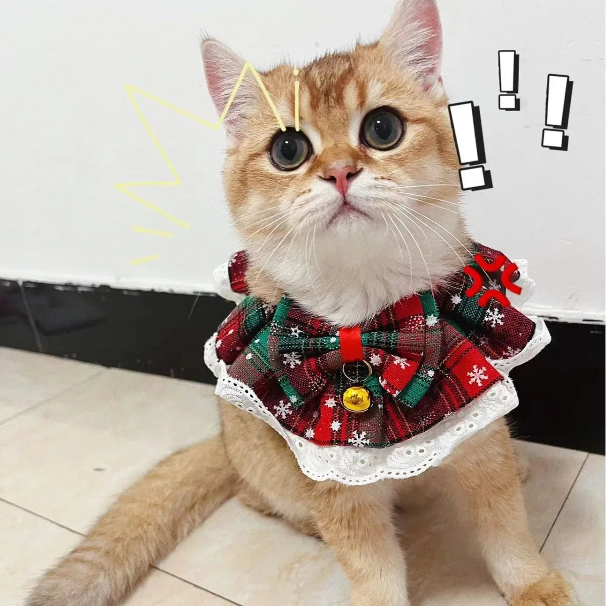Christmas Cat Collar with Bells - Washable Bandana Scarf for Small Dogs and Cats