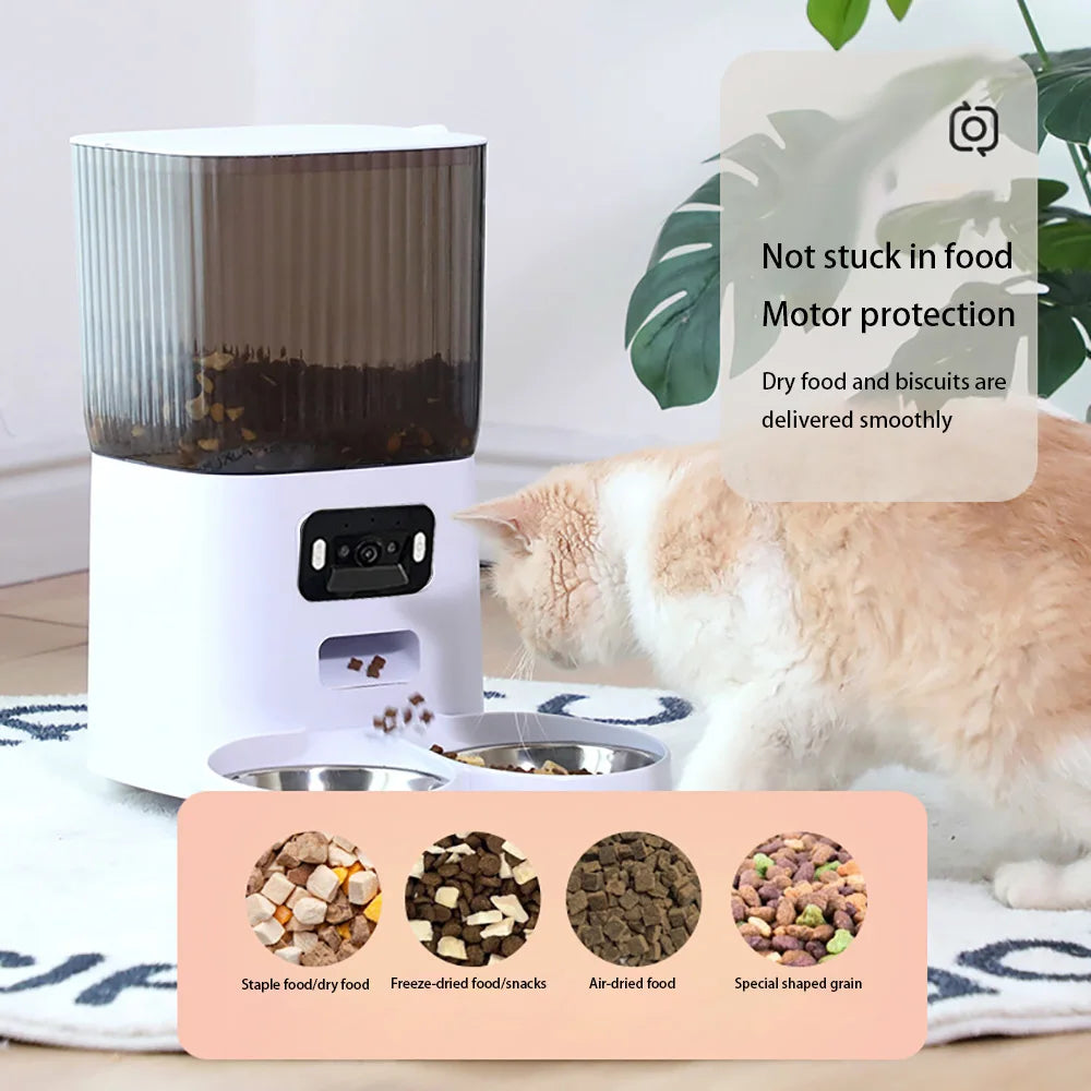 5L Smart Automatic Pet Feeder with Camera, Double Bowls & Voice Recorder