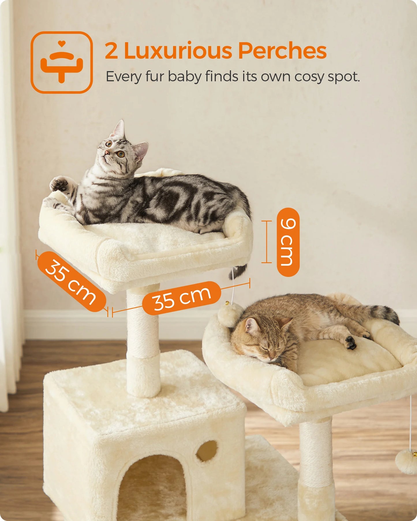 Multi-Level Cat Tree 143cm - Stable Tower with 2 Plush Perches