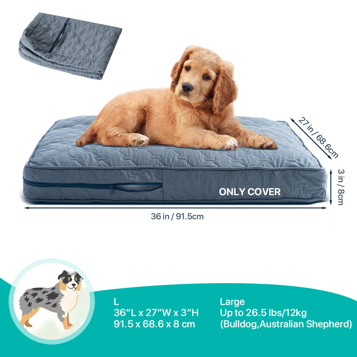 Orthopedic Dog Bed Washable Cover — Multi-Needle Quilted Foam Mat for Large Dogs & Crates