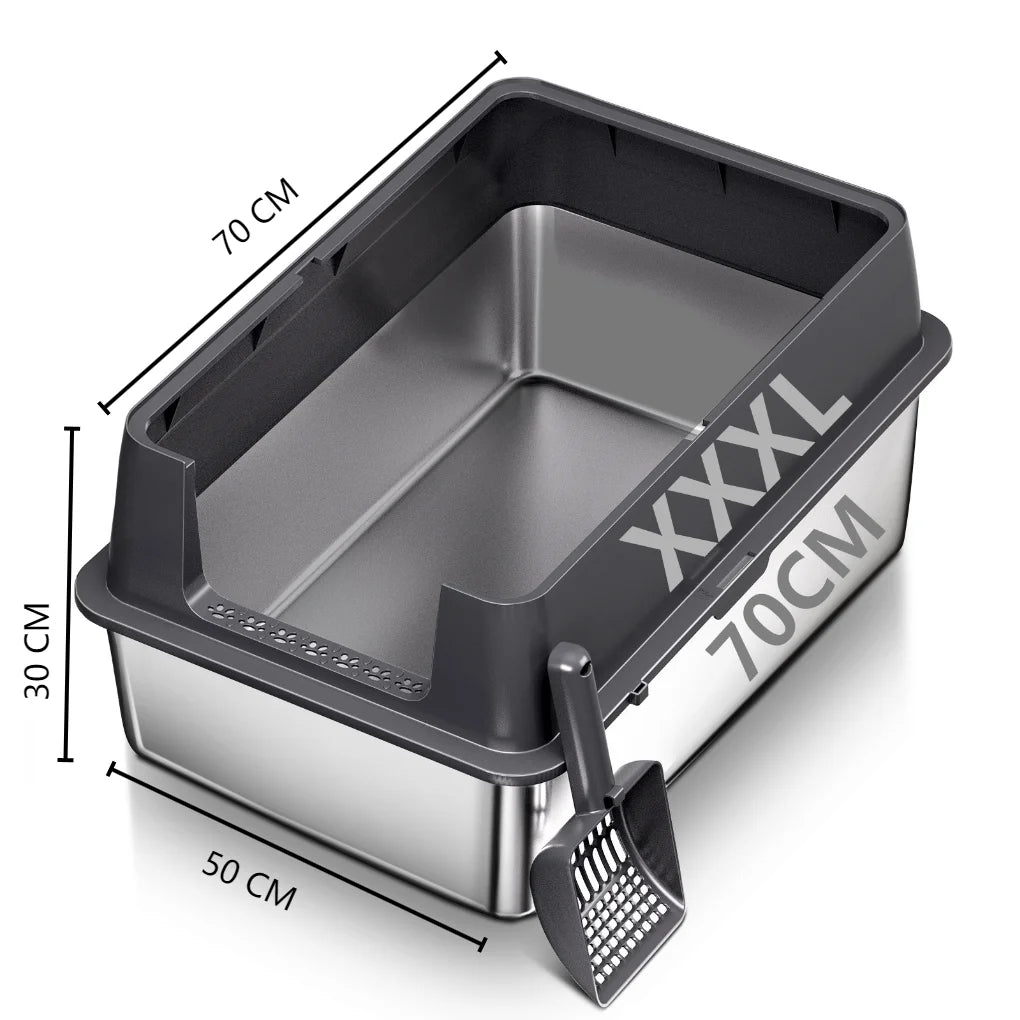 XXXL Stainless Steel Cat Litter Box with Lid — High Sides for Large & Big Cats