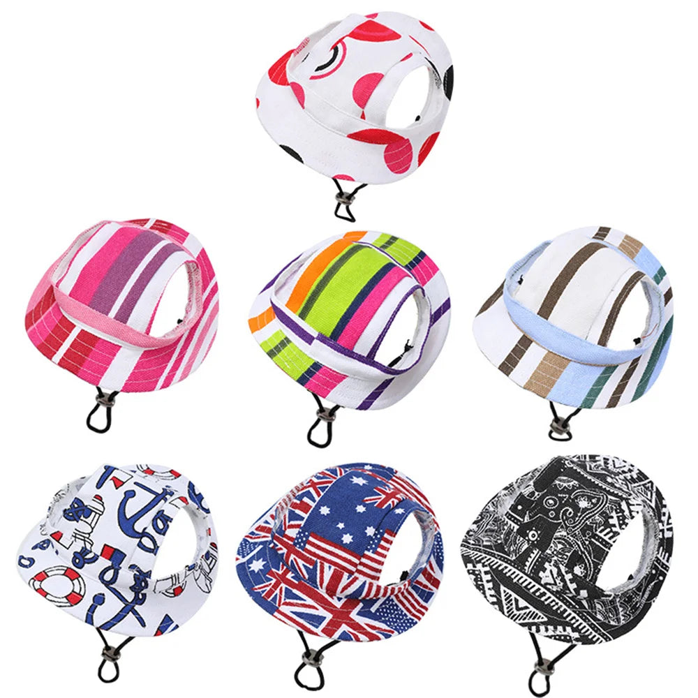 Striped Canvas Pet Sun Hat for Cats & Small Dogs