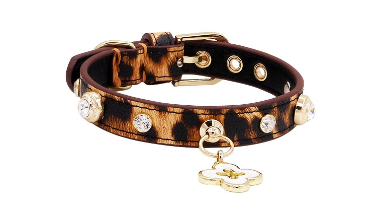 Rhinestone Genuine Leather Dog & Cat Collar