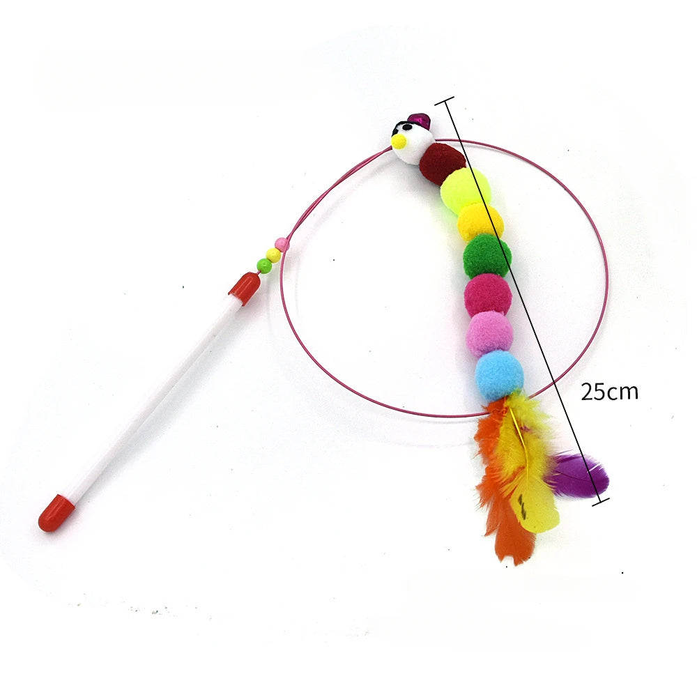 Interactive Feather Wand Cat Toy - Wire Teaser Stick for Kittens