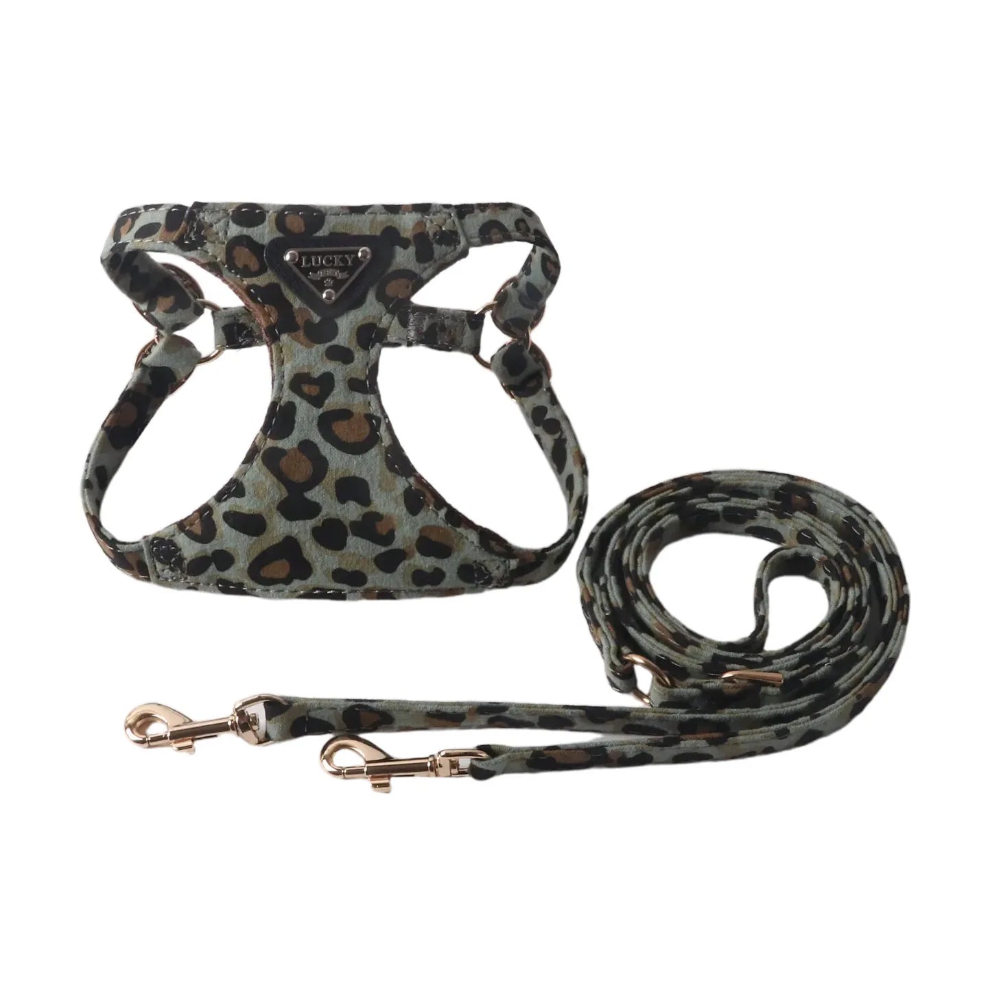 Leopard Print Dog Harness & Lead Set – Padded Vest for Small Dogs