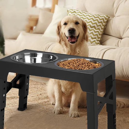 Adjustable Raised Dog Feeding Stand with Double Bowls