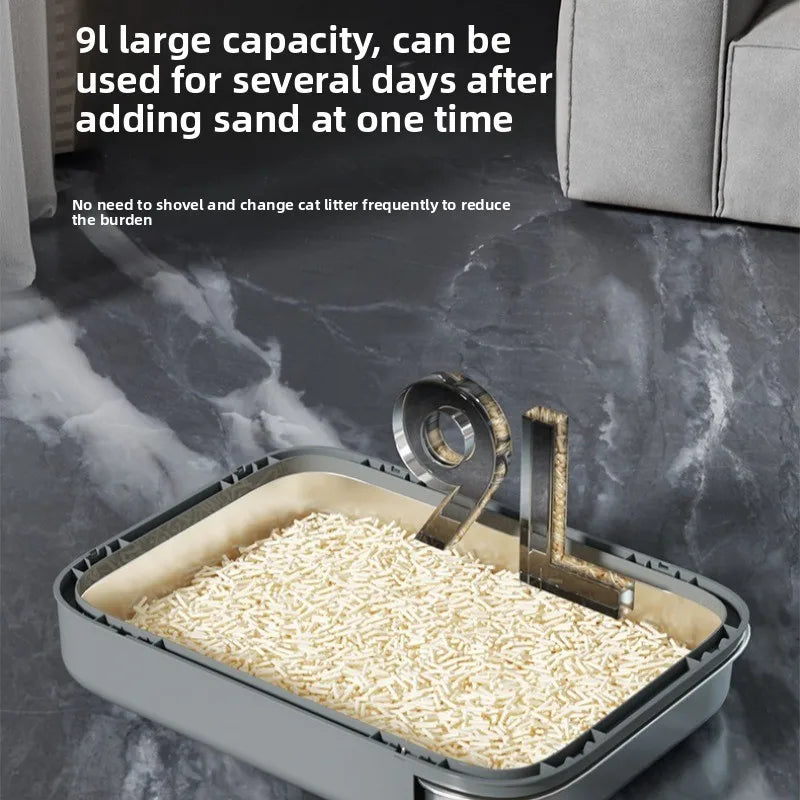 XXL Stainless Steel Enclosed Self-Cleaning Cat Litter Box — Anti-Splash Drawer in White, Yellow & Pink