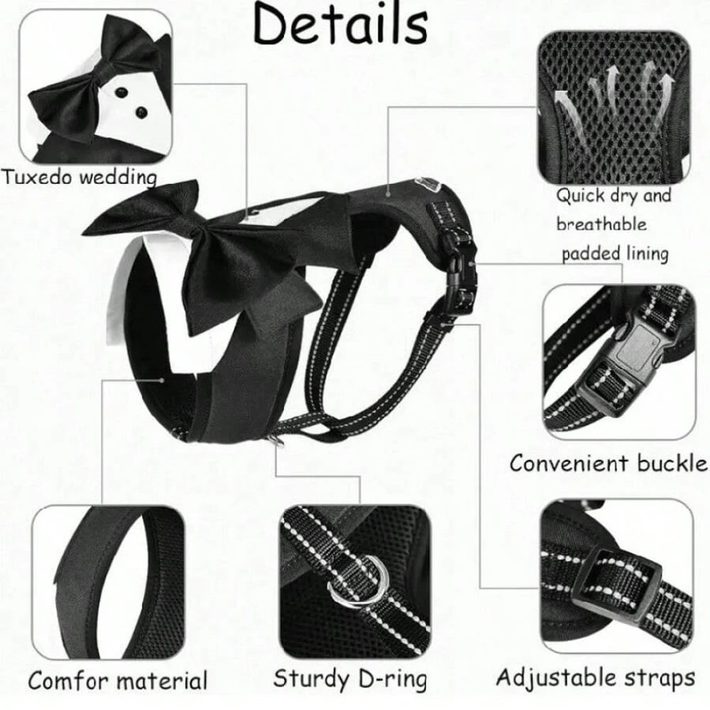 Tuxedo Dog Harness Vest with Bow Tie & D-Ring