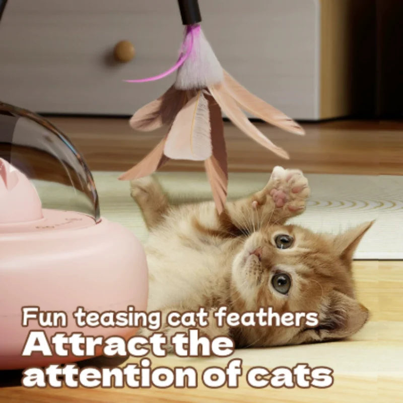 Electric UFO Cat Teaser Toy with Bell & Replaceable Feather