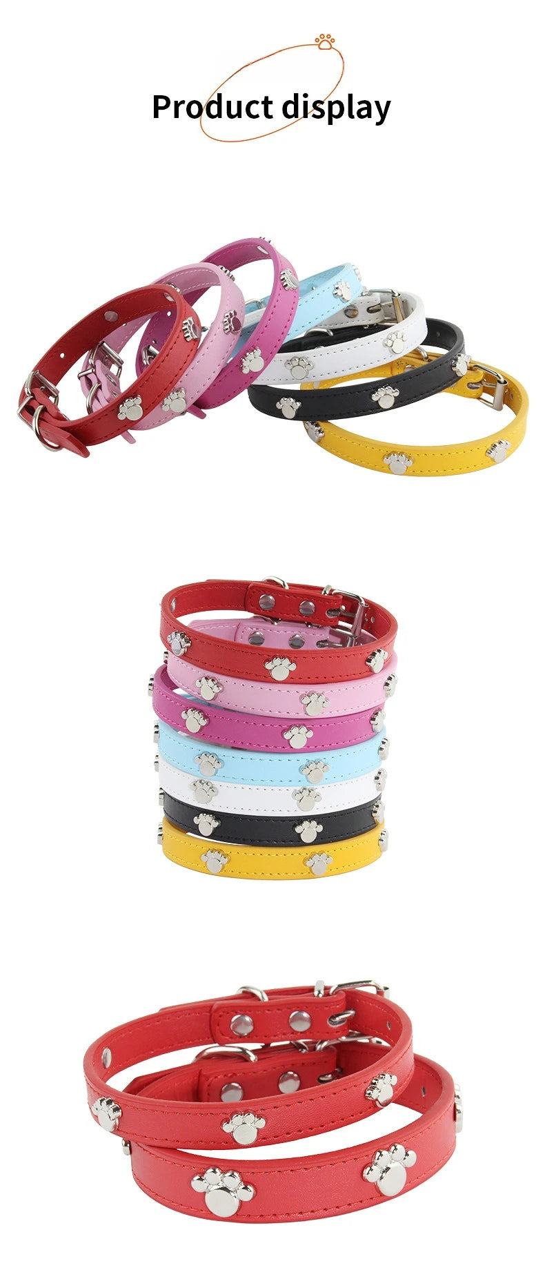 Leather Dog Collar with Footprint Design