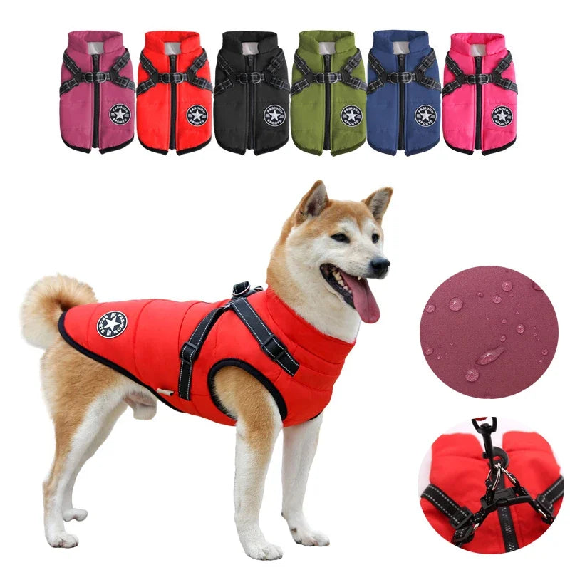Waterproof Fleece Dog Jacket with Harness