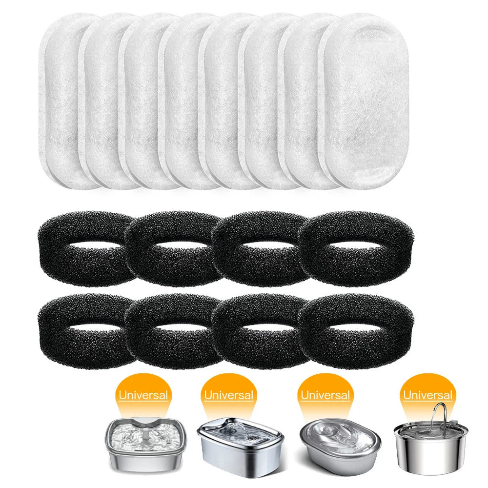 Filtres de remplacement à charbon actif pour fontaines à eau pour animaux de compagnie — 8 pièces